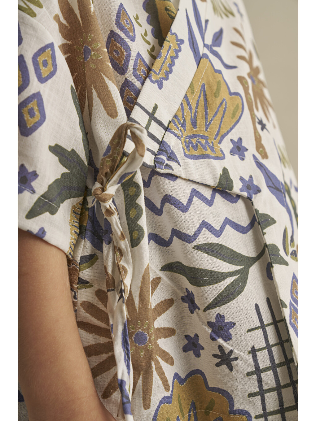 Beyaz Pamuk Flow Müslin Kimono Bermuda İkili Takım-3