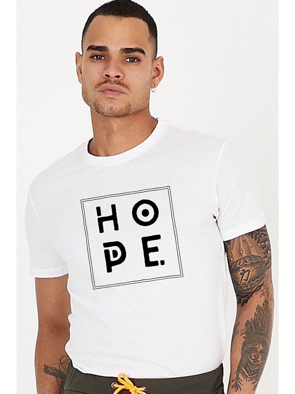 Beyaz Hope Slogan Baskılı Bisiklet Yaka Erkek Tişört