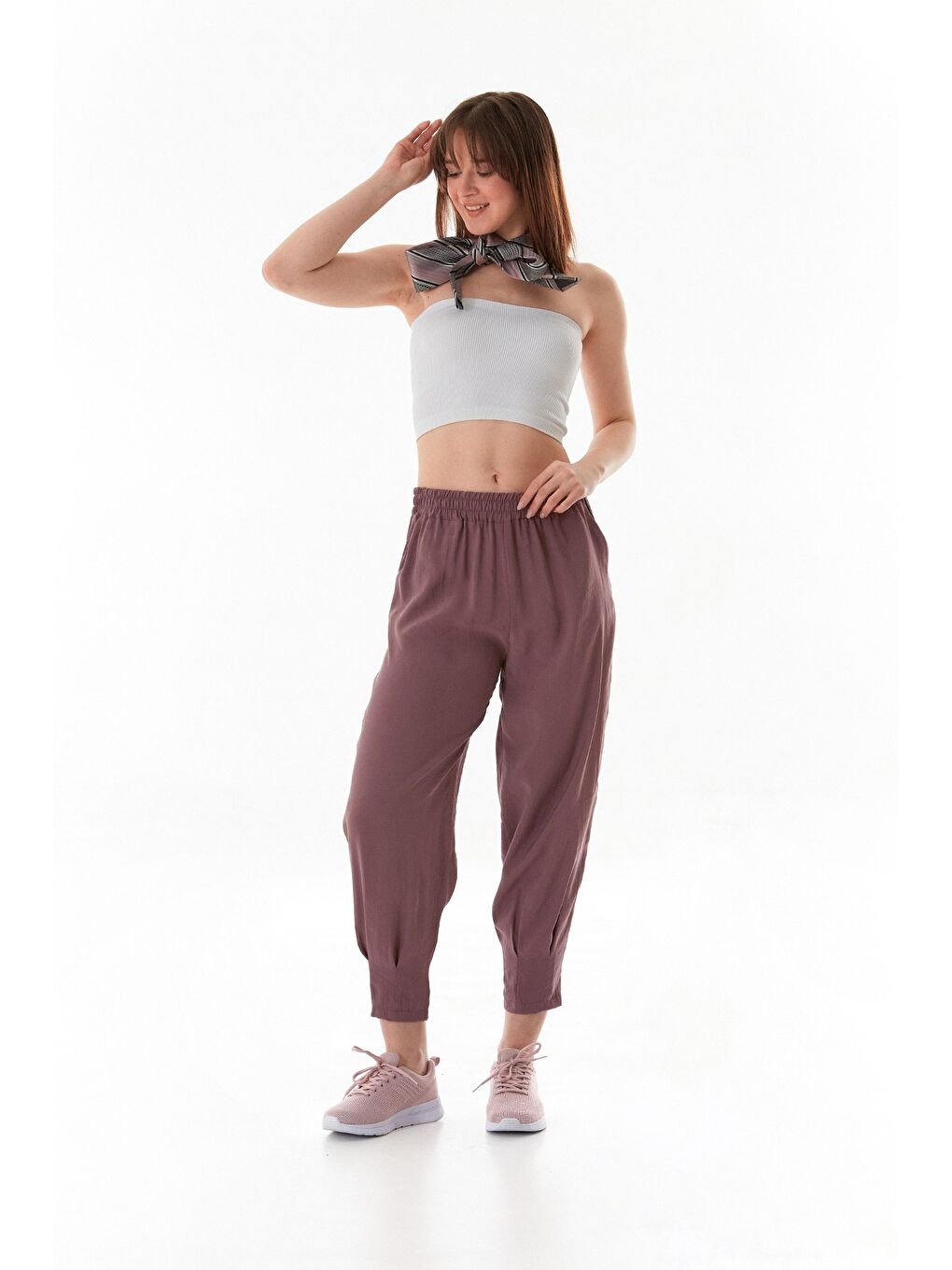 Pembe Beli Lastikli Cepli Şalvar Pantolon