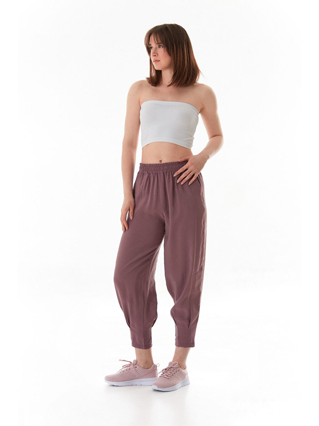Pembe Beli Lastikli Cepli Şalvar Pantolon-2