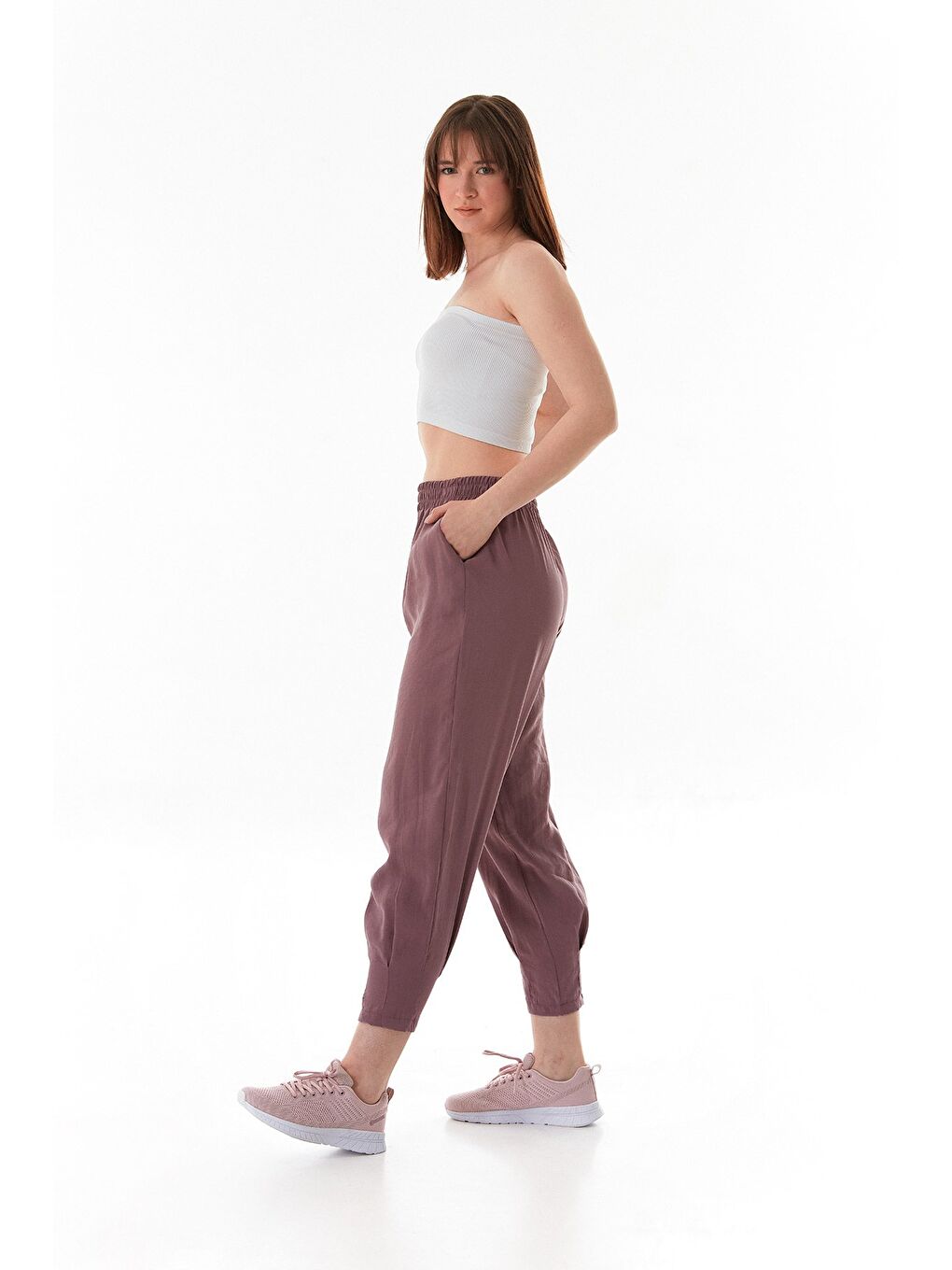 Pembe Beli Lastikli Cepli Şalvar Pantolon-3