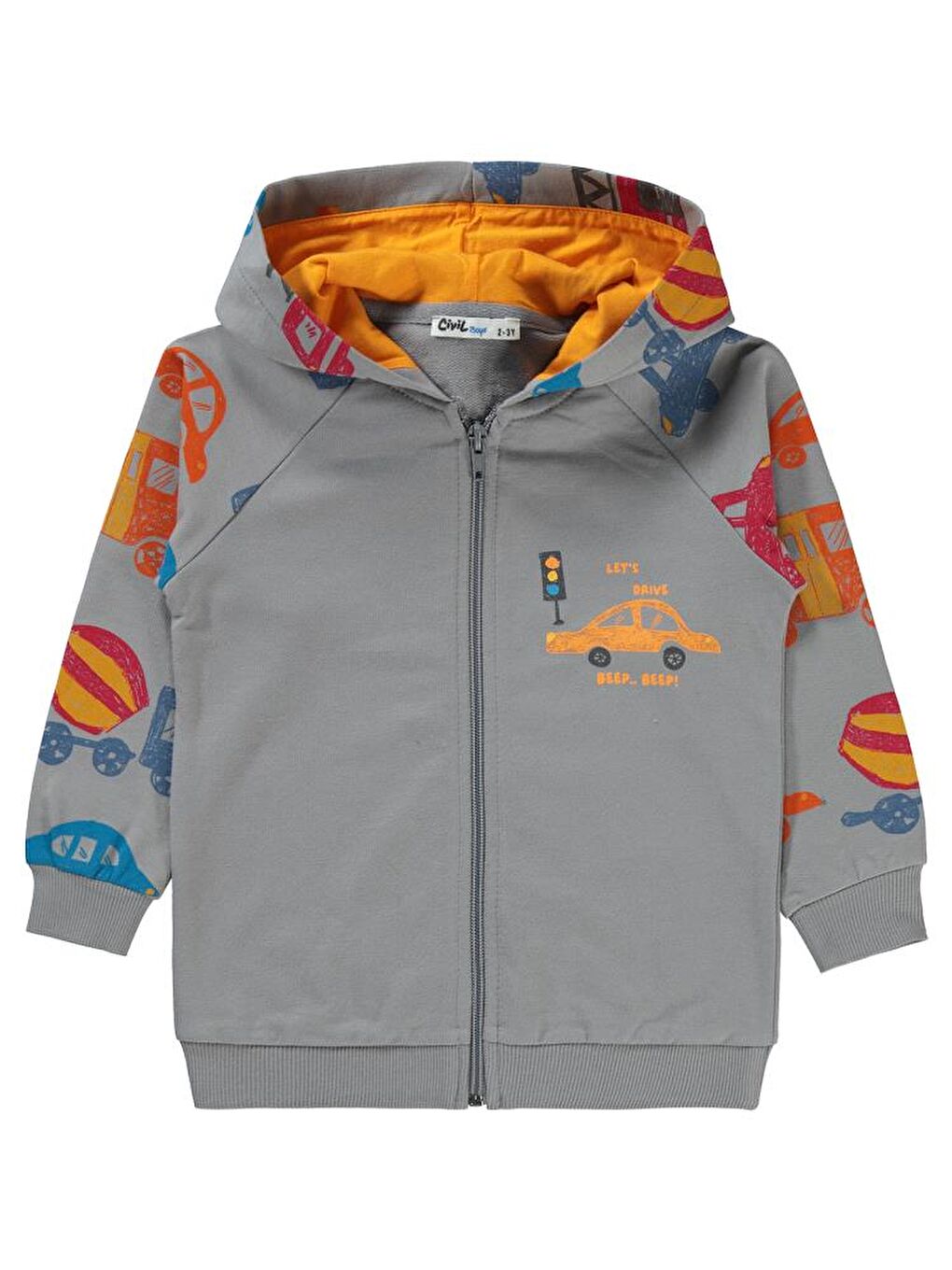 Gri Boys Lets Drive Baskılı Kol Empirmeli 2-5 Yaş Hırka