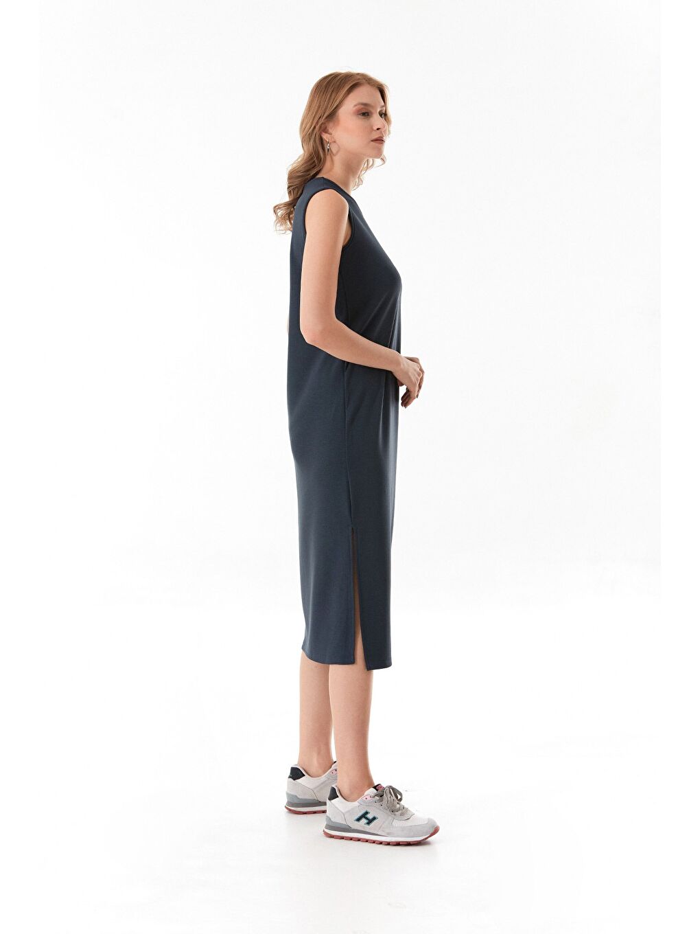 Antrasit Basic Yırtmaçlı Modal Elbise-3