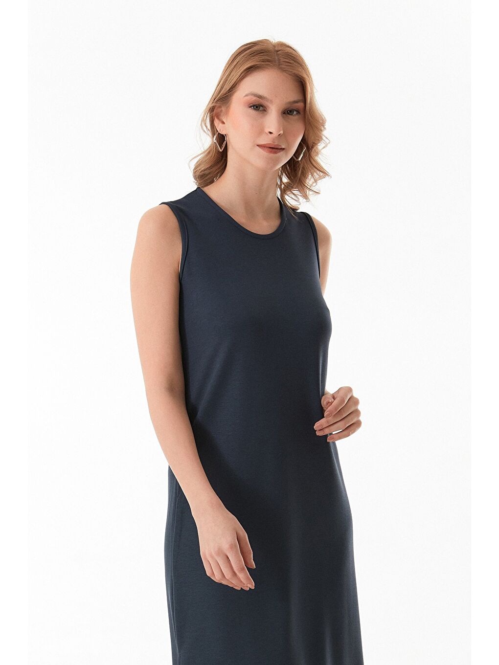 Antrasit Basic Yırtmaçlı Modal Elbise-4