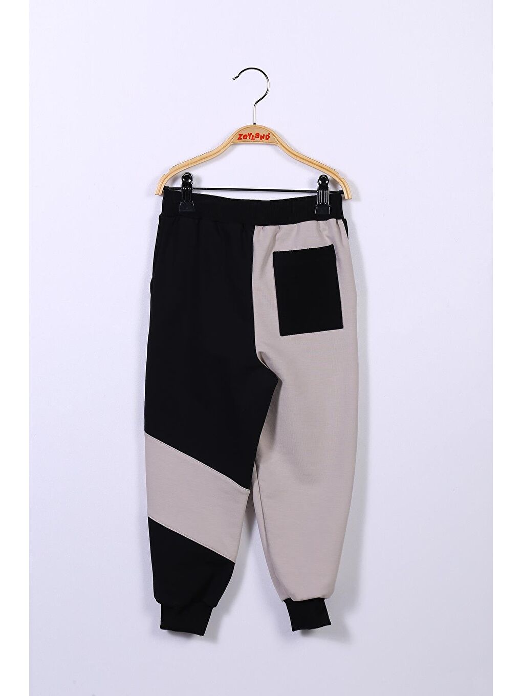 Bej Erkek Çocuk Beli Lastikli Renk Bloklu Jogger Eşofman Altı-2