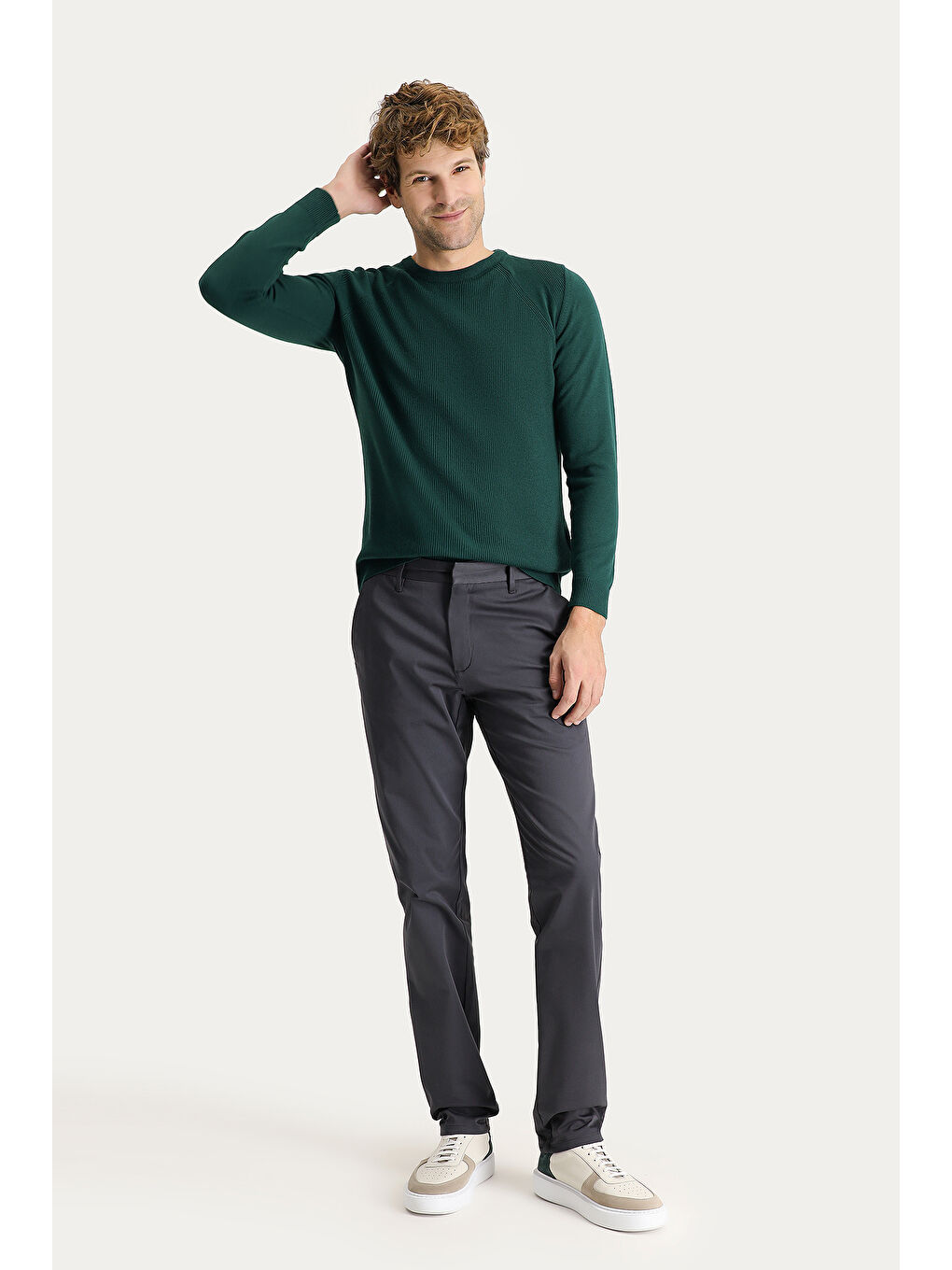 Antrasit Regular Fit Elastanlı Saten Kanvas / Chino Pantolon