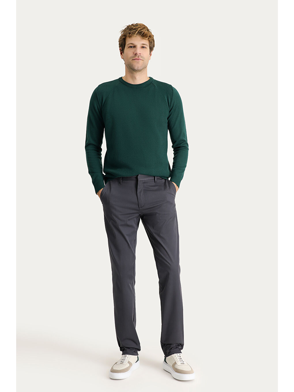 Antrasit Regular Fit Elastanlı Saten Kanvas / Chino Pantolon-1