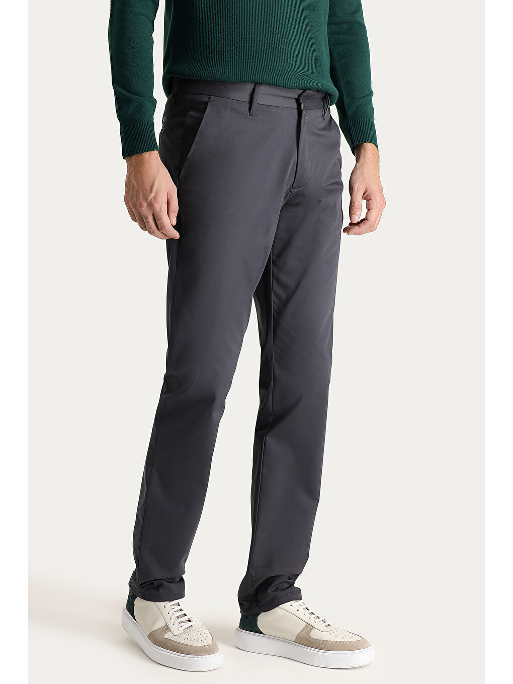 Antrasit Regular Fit Elastanlı Saten Kanvas / Chino Pantolon-2