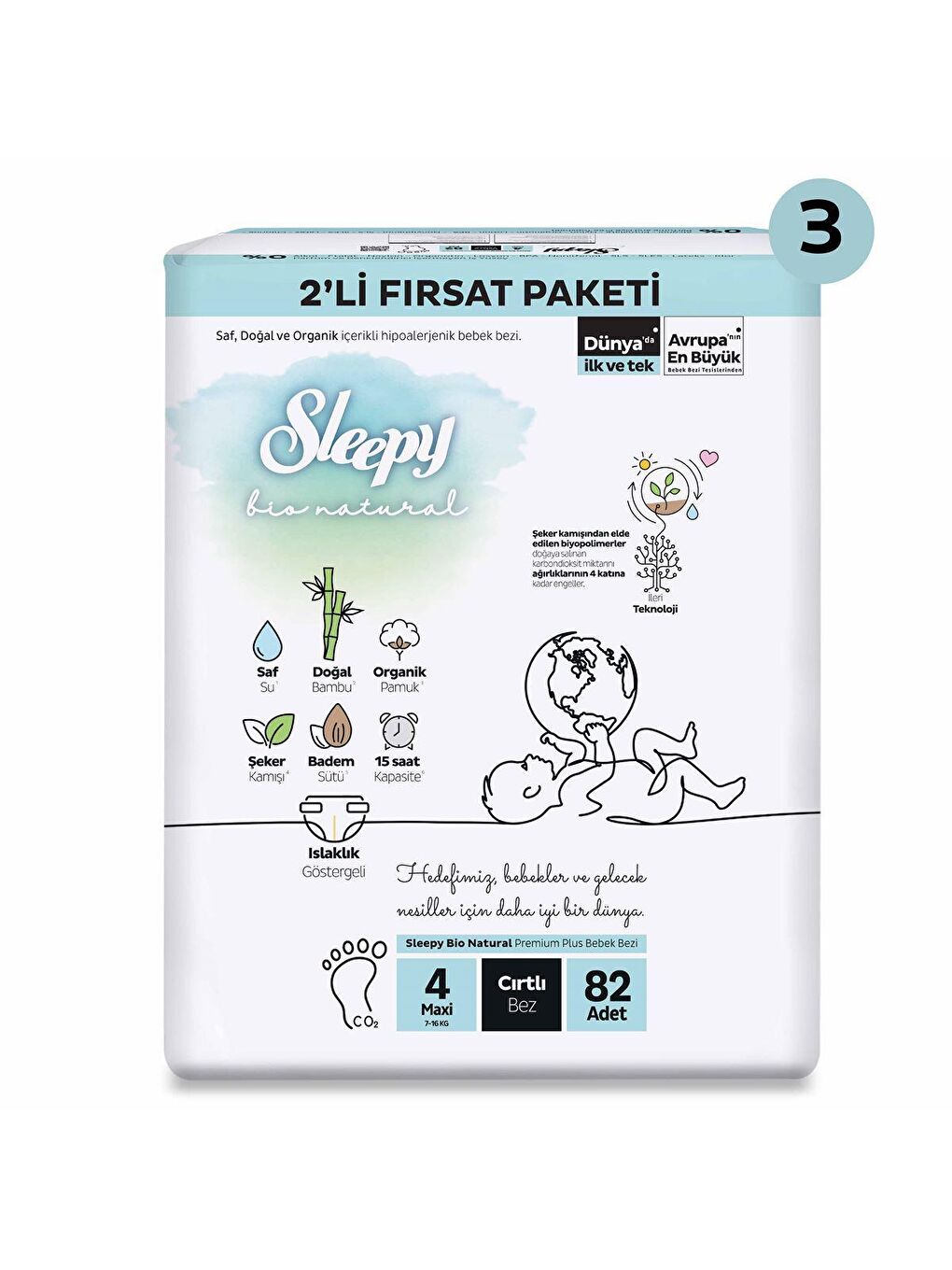 Sleepy Beyaz Bio Natural Süper Fırsat Paketi Bebek Bezi 4 Numara Maxi 246 Adet - 1