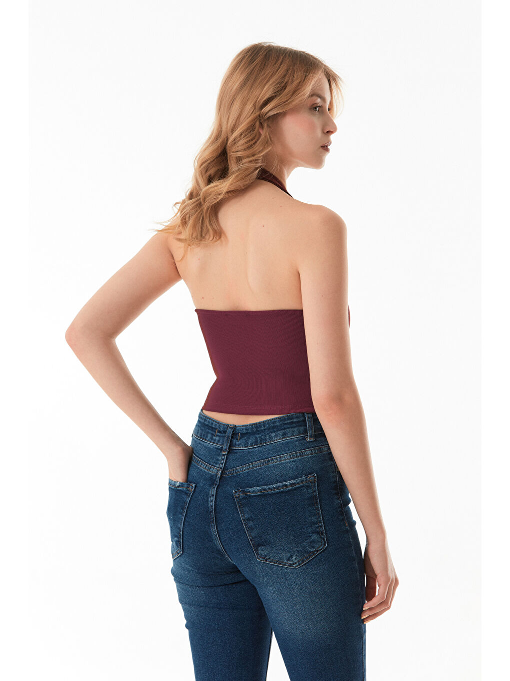 Bordo Boyundan Geçmeli Düğmeli Yelek-3