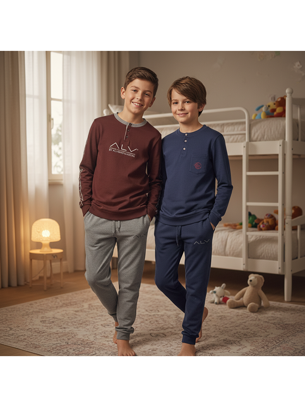 Karışık Genç Erkek Pamuklu 2 Adet 2'Li Pijama Takımı Al007 V1, Al003 V1 Bb2466-1