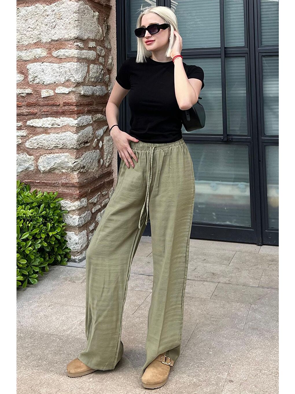 Yeşil Geniş Paça Kadın Pantolon Mg1982-5