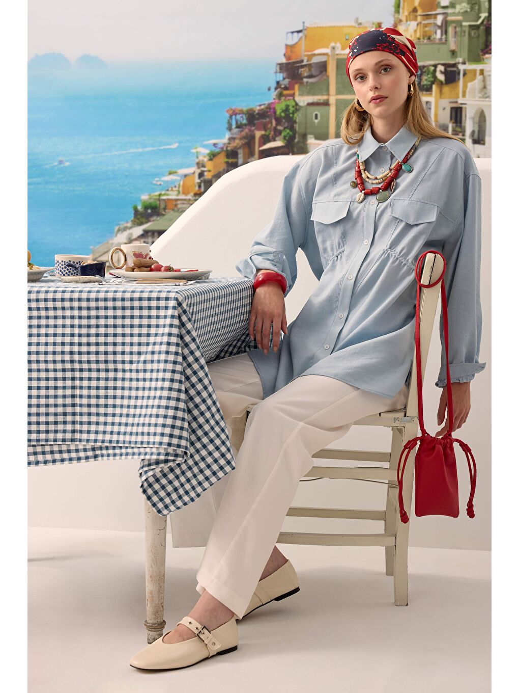 Verev Büzgü Detaylı Gömlek Bebe Mavi