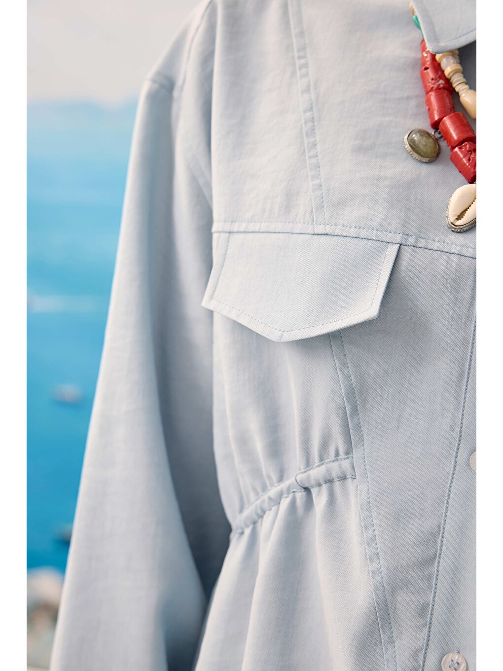 Verev Büzgü Detaylı Gömlek Bebe Mavi-2