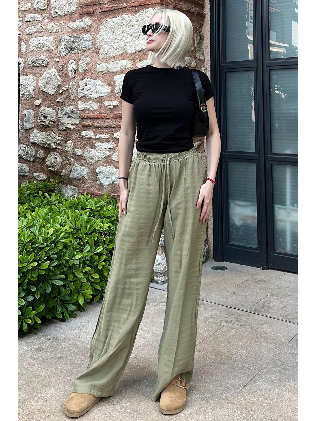 Yeşil Geniş Paça Kadın Pantolon Mg1982-4