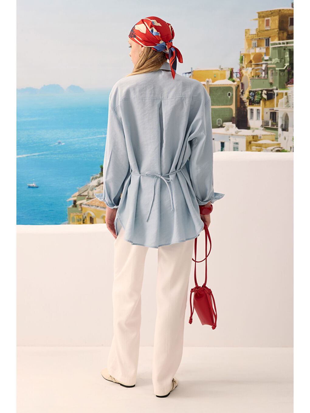 Verev Büzgü Detaylı Gömlek Bebe Mavi-4