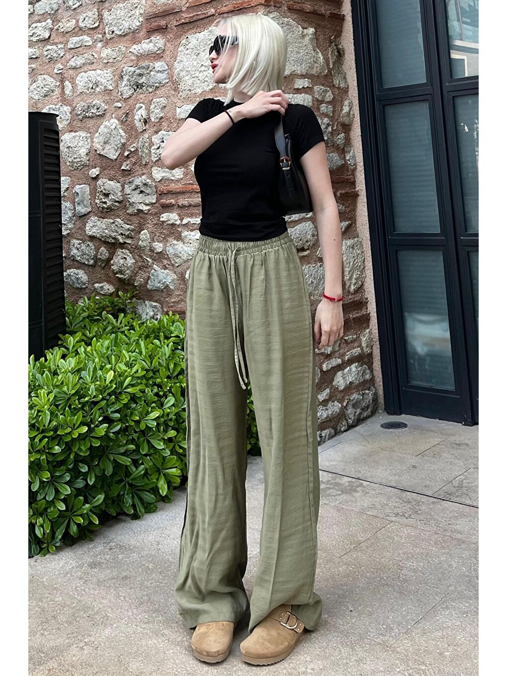 Yeşil Geniş Paça Kadın Pantolon Mg1982-3