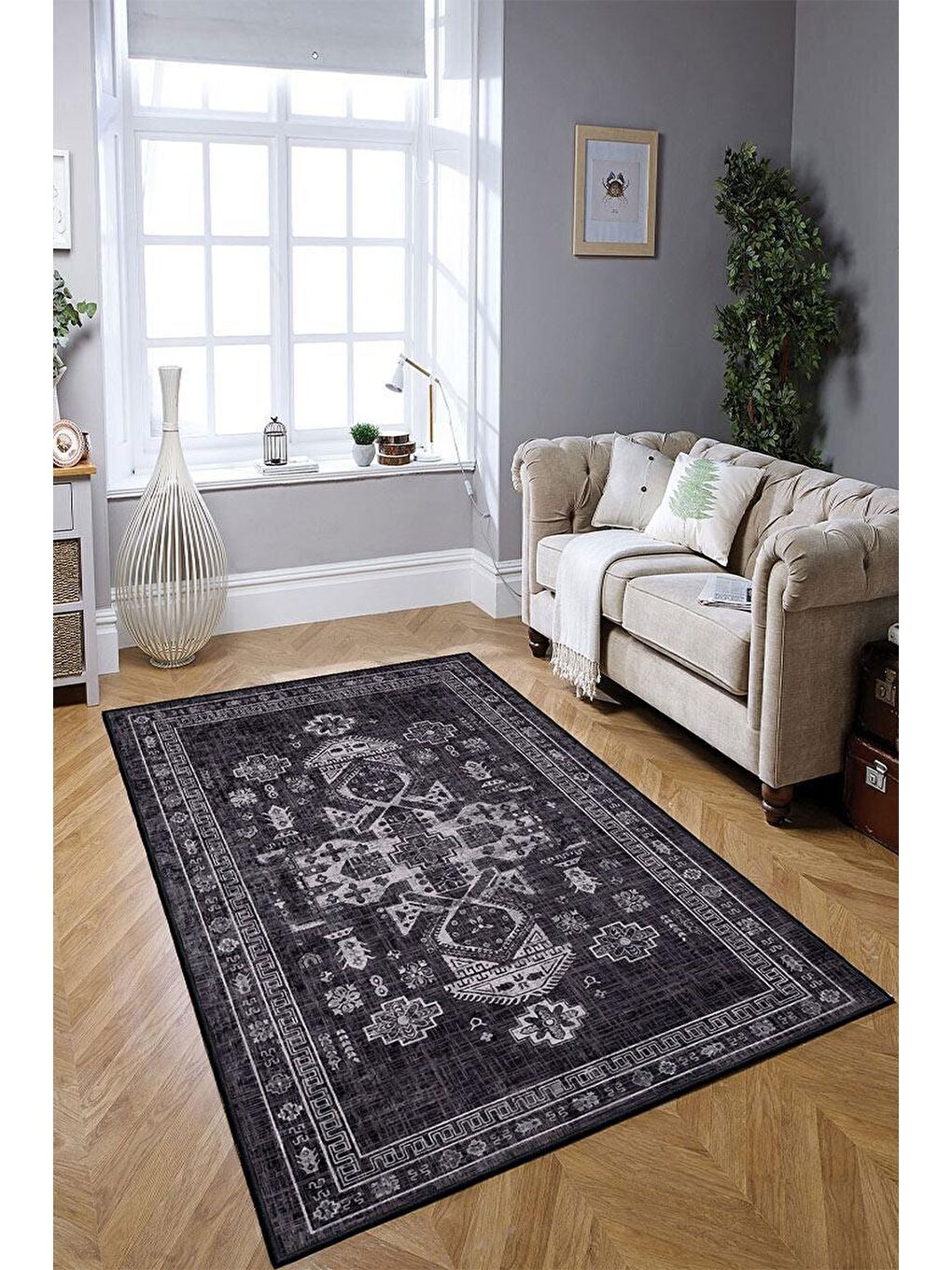 Antrasit Premium Kalite, Pamuk ve Kaydırmaz Taban, Yıkanabilir, Modern Halı  160 x 230 cm