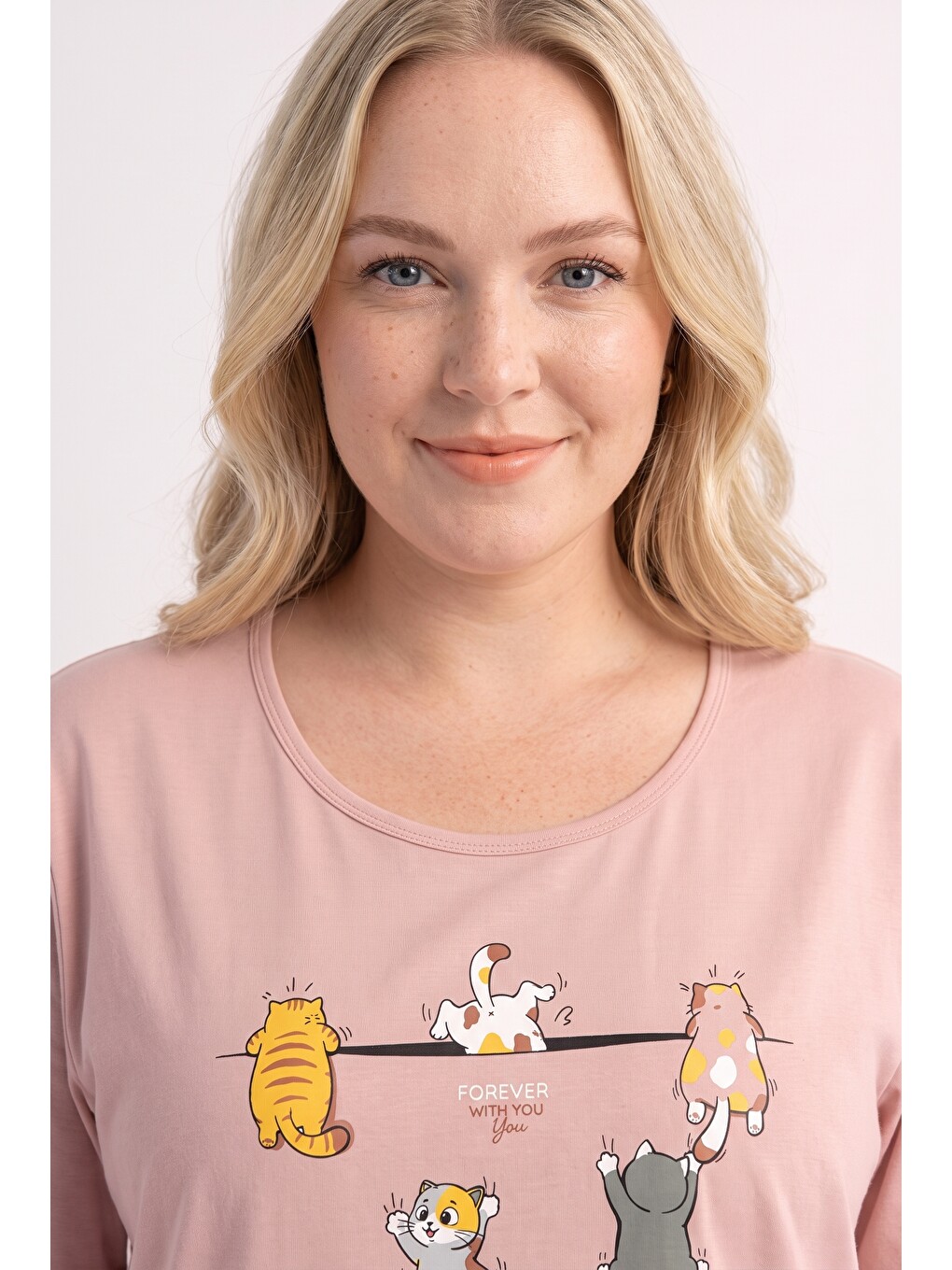 Pembe Büyük Beden Cepli Pijama Penye Gecelik-1