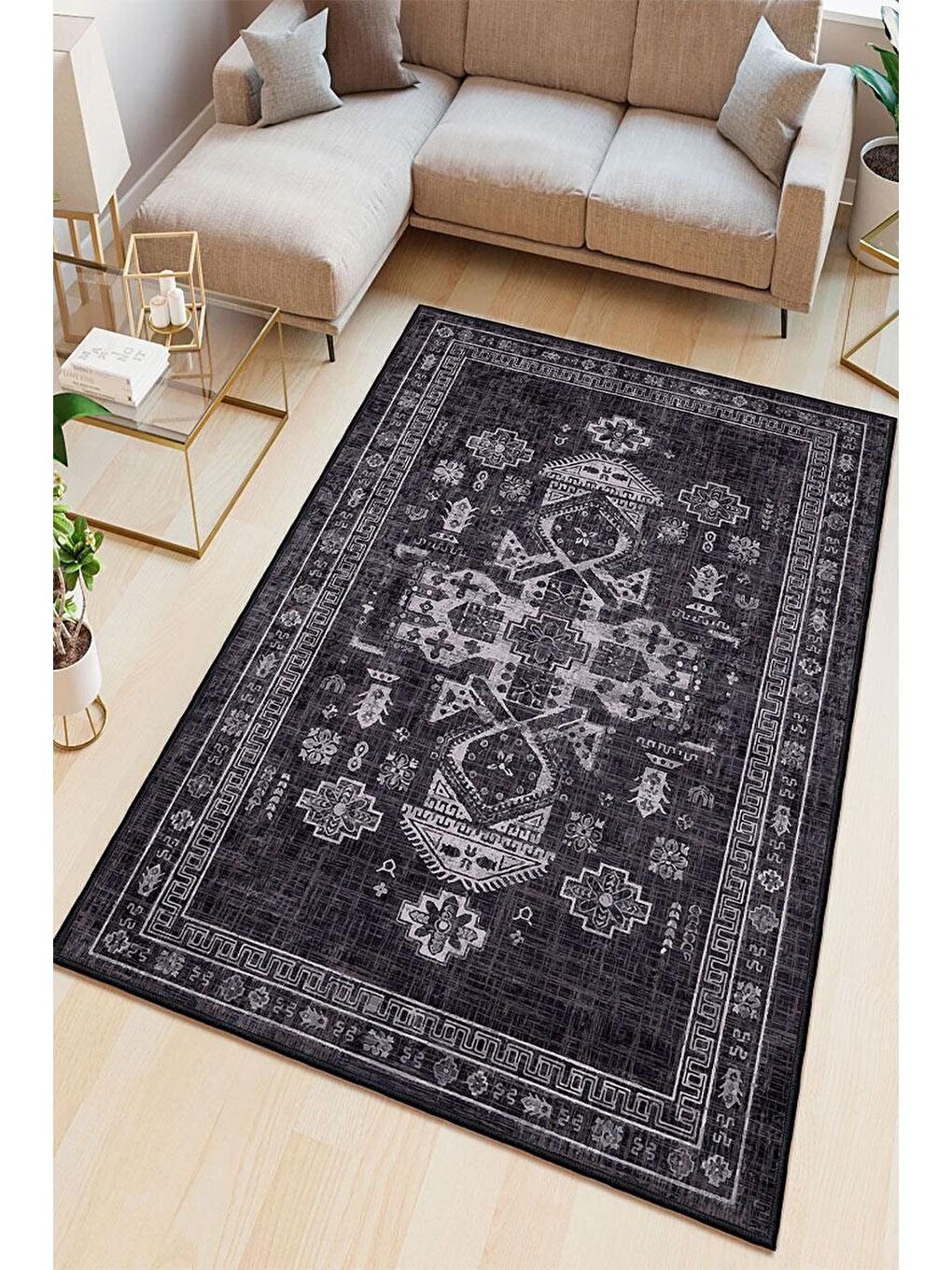 Antrasit Premium Kalite, Pamuk ve Kaydırmaz Taban, Yıkanabilir, Modern Halı  160 x 230 cm-1
