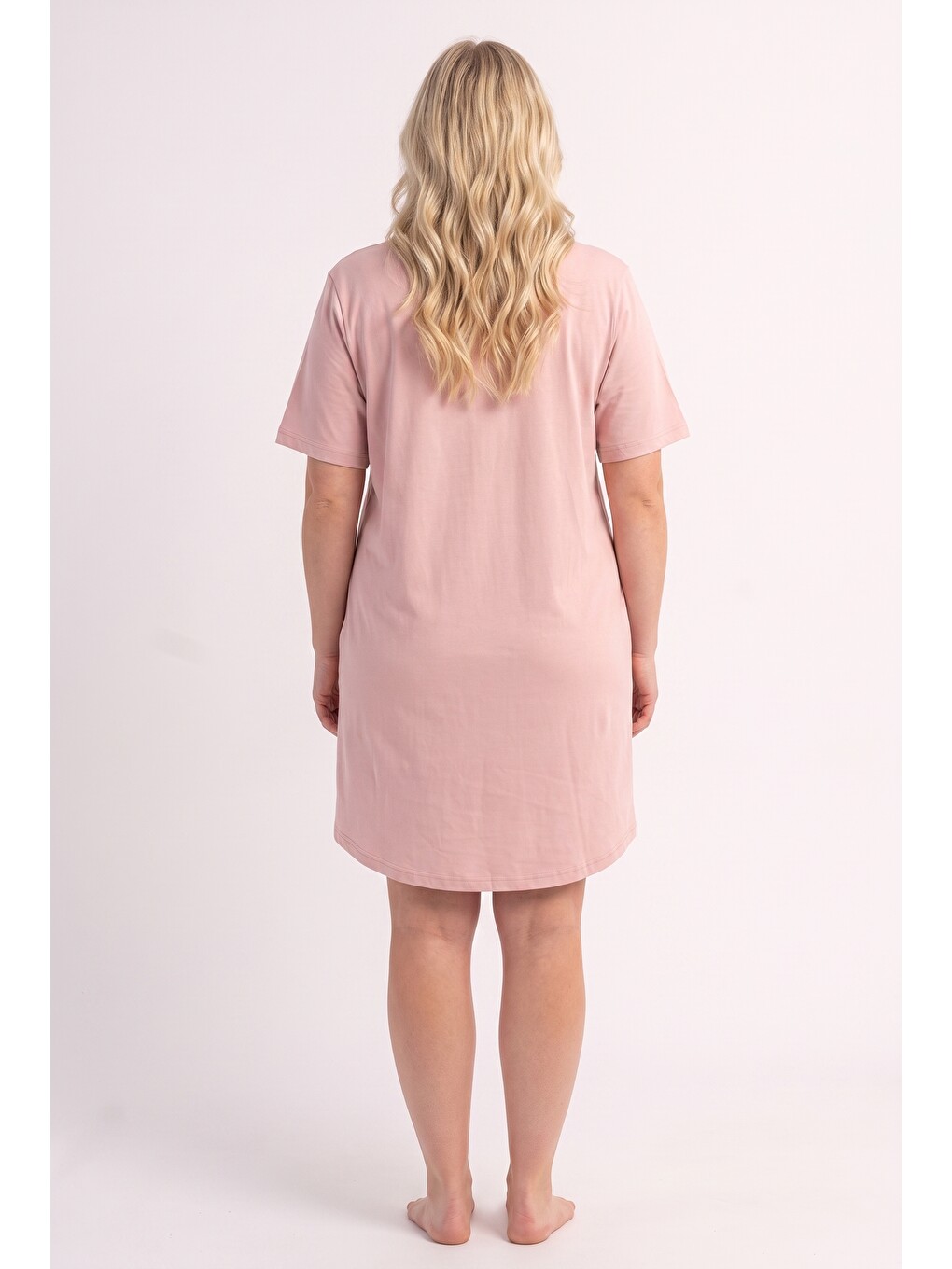 Pembe Büyük Beden Cepli Pijama Penye Gecelik-6
