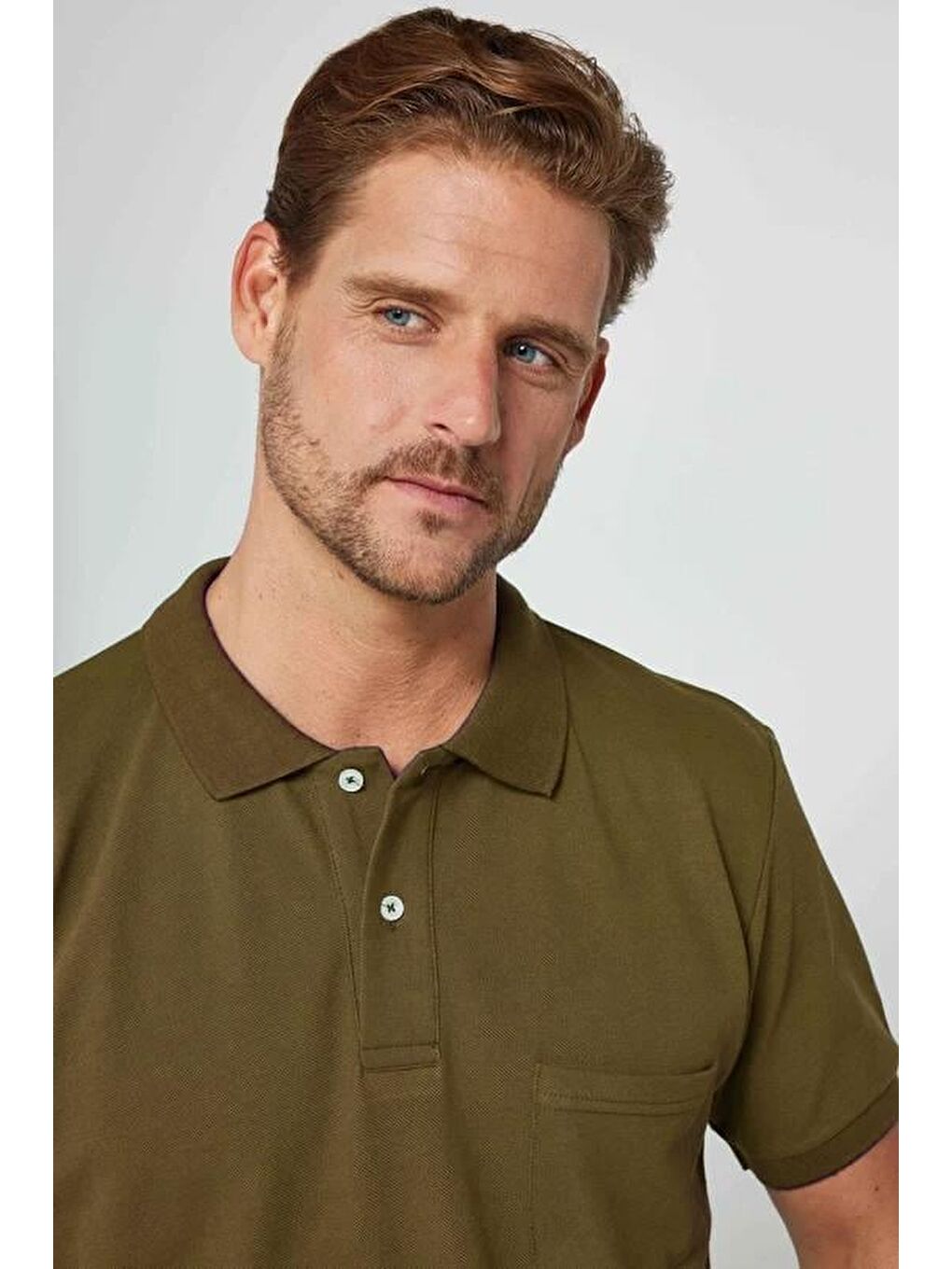 Erkek Regular Fit Klasik Kesim %100 Pamuk Düz Pike Haki Polo Yaka Tişört-1