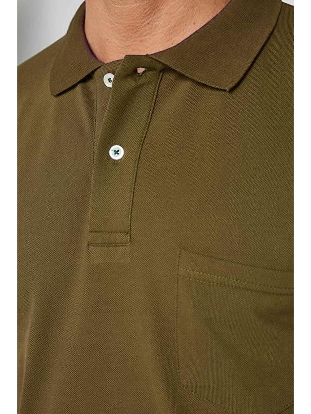 Erkek Regular Fit Klasik Kesim %100 Pamuk Düz Pike Haki Polo Yaka Tişört-2