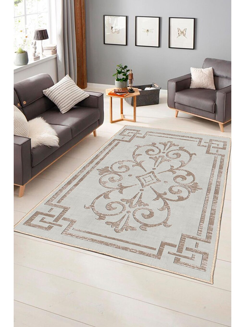 Kahverengi Dekoratif Özel Tasarım Modern Halı 120x180 cm