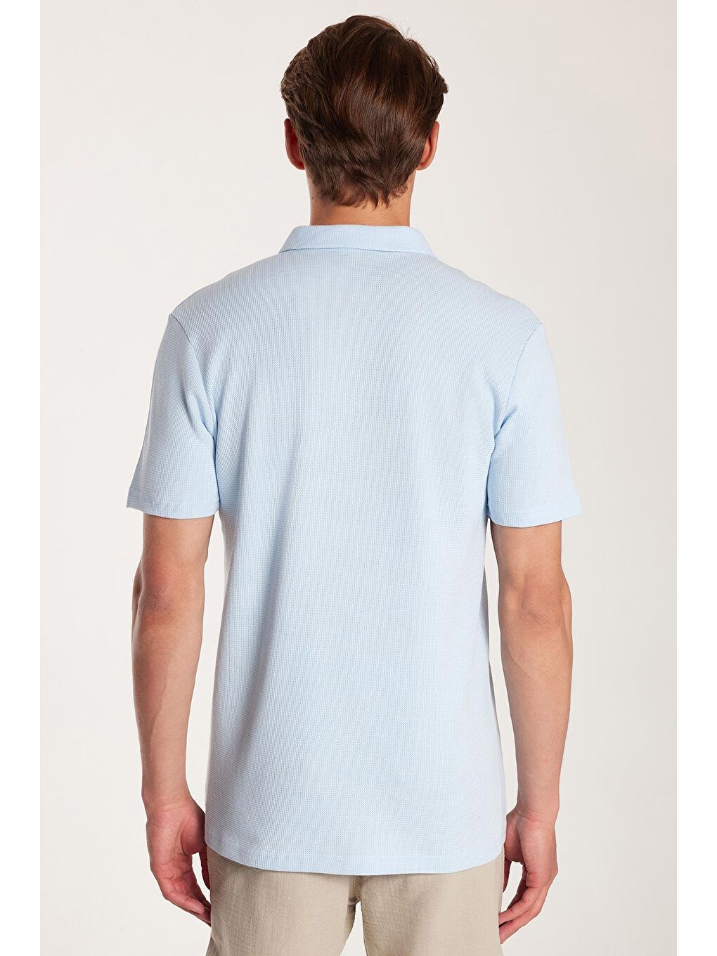 Erkek Slim Fit Dar Kesim %100 Pamuk Fermuarlı Mavi Polo Yaka Tişört-4