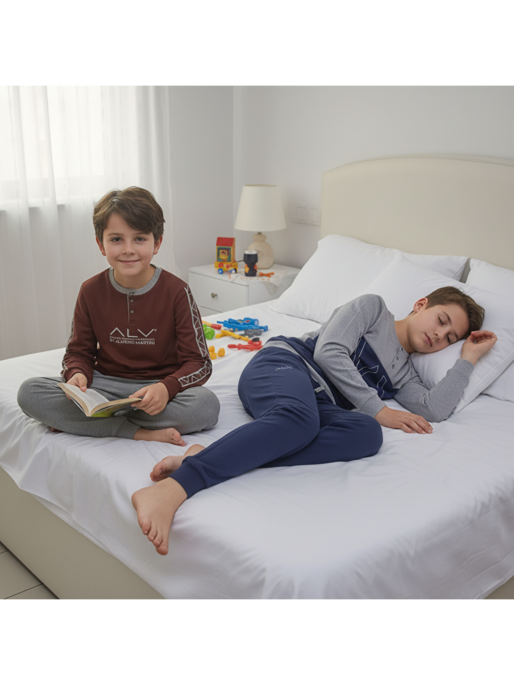 Karışık Genç Erkek Pamuklu 2 Adet 2'Li Pijama Takımı Al008 V2, Al003 V1 Bb2465-1