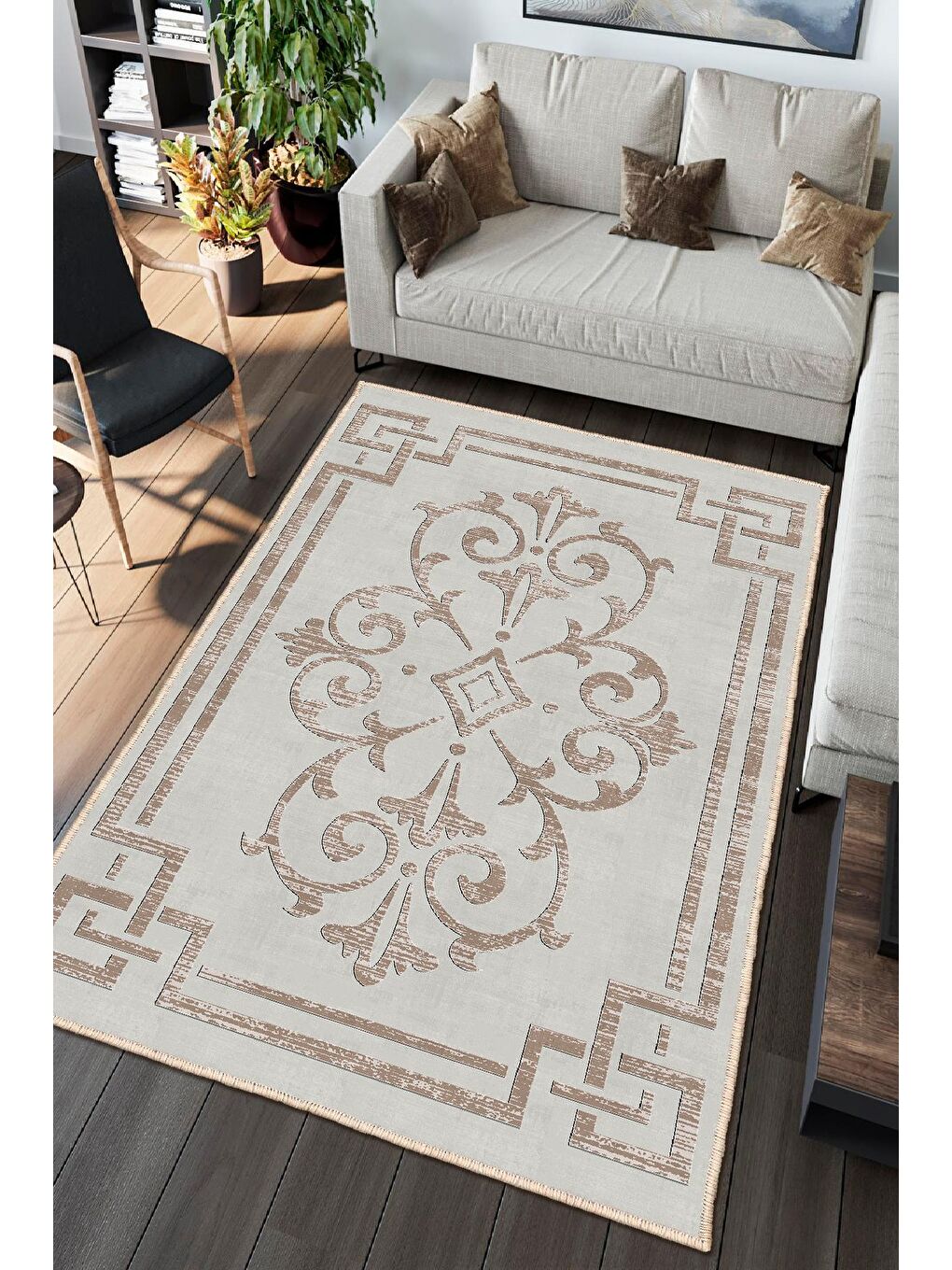 Kahverengi Dekoratif Özel Tasarım Modern Halı 120x180 cm-1