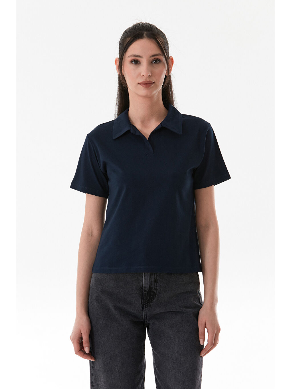 Lacivert Basic Polo Yaka Tişört-1