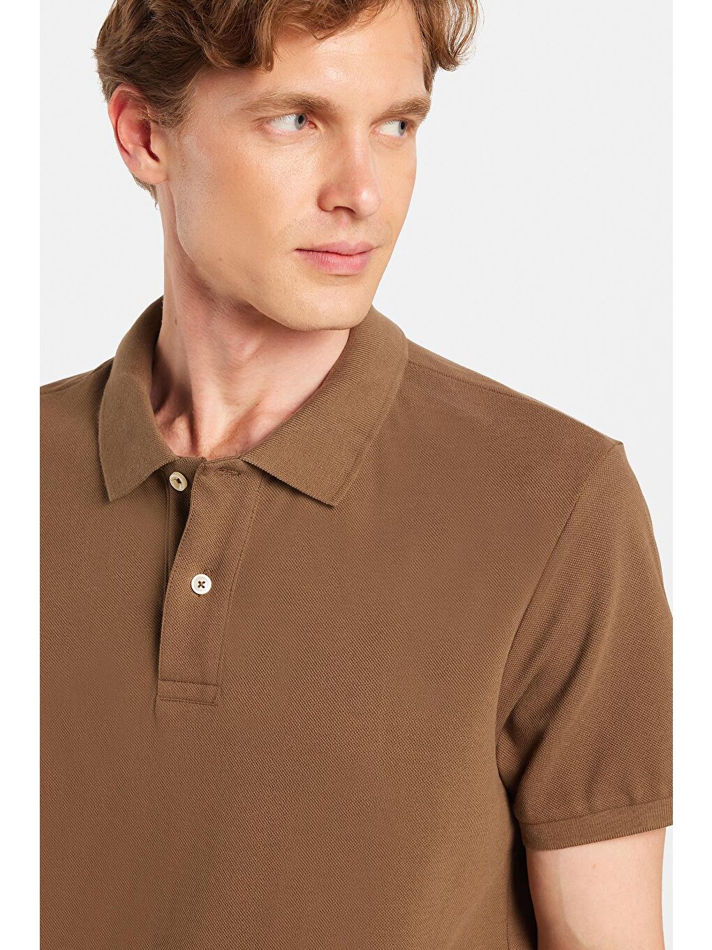 Erkek Slim Fit Dar Kesim %100 Pamuk Kahverengi Polo Yaka Tişört-1