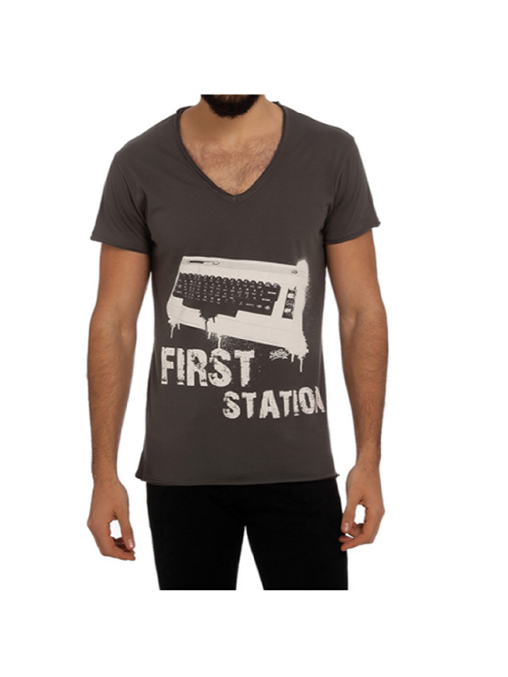 Gri %100 Pamuk Tişört First Station