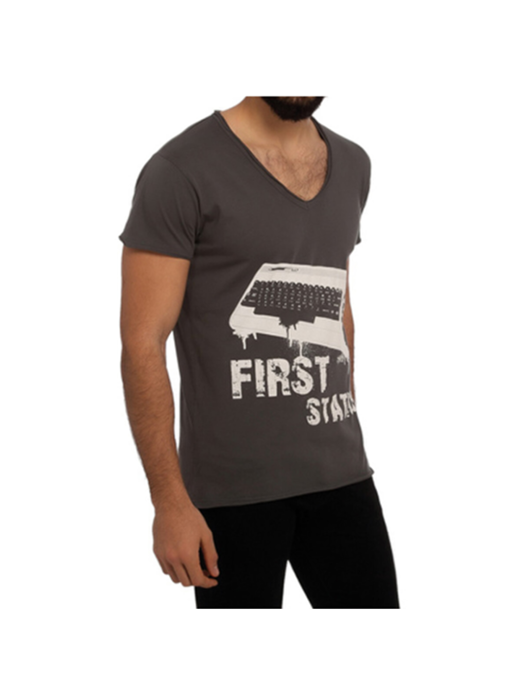 Gri %100 Pamuk Tişört First Station-1