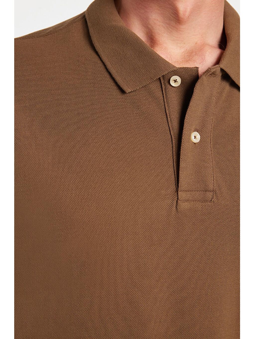 Erkek Slim Fit Dar Kesim %100 Pamuk Kahverengi Polo Yaka Tişört-2