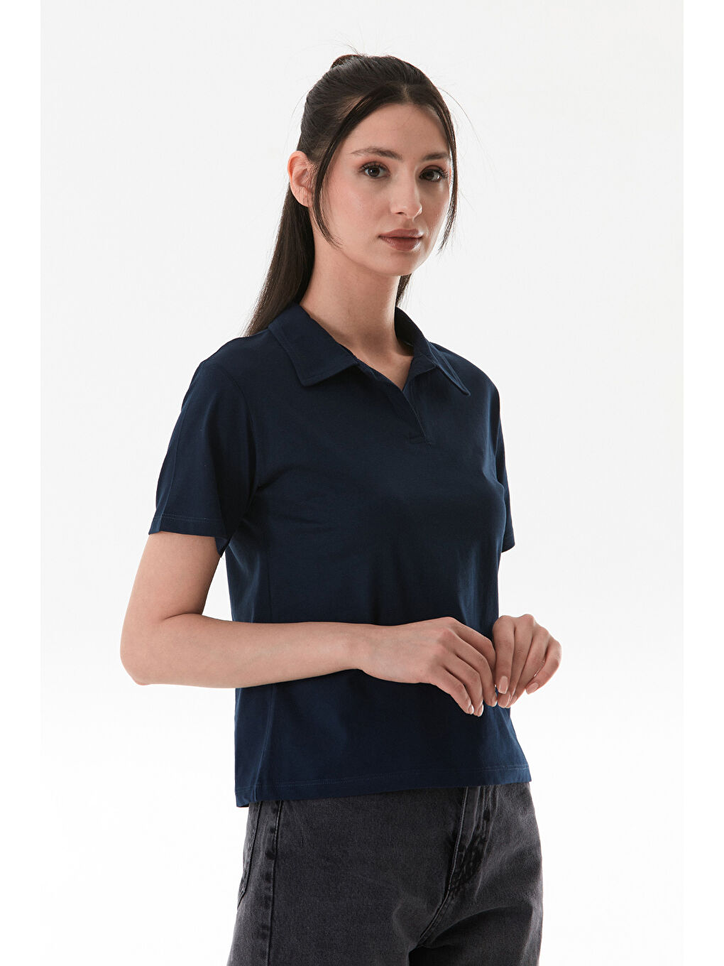 Lacivert Basic Polo Yaka Tişört-3