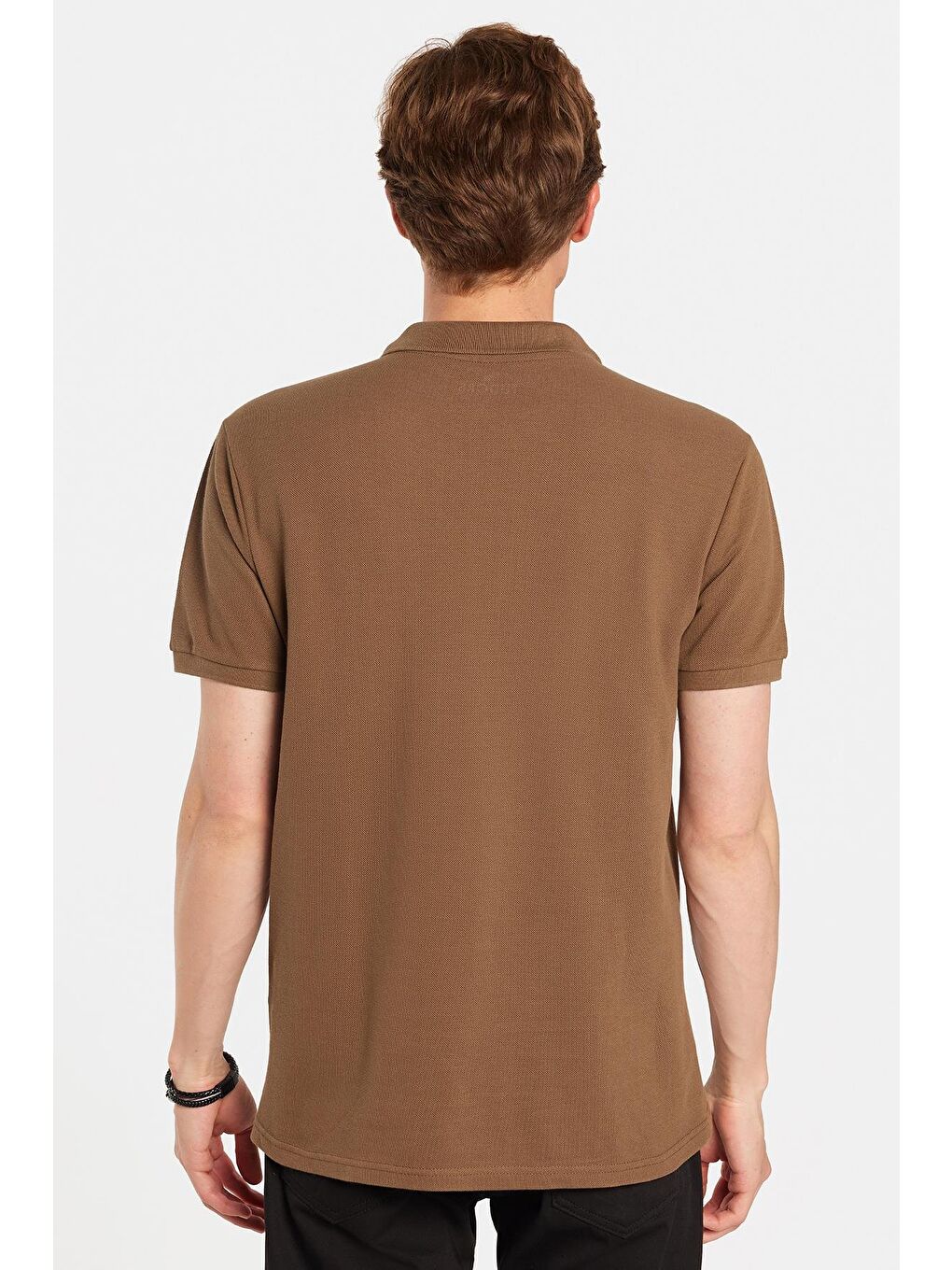 Erkek Slim Fit Dar Kesim %100 Pamuk Kahverengi Polo Yaka Tişört-4