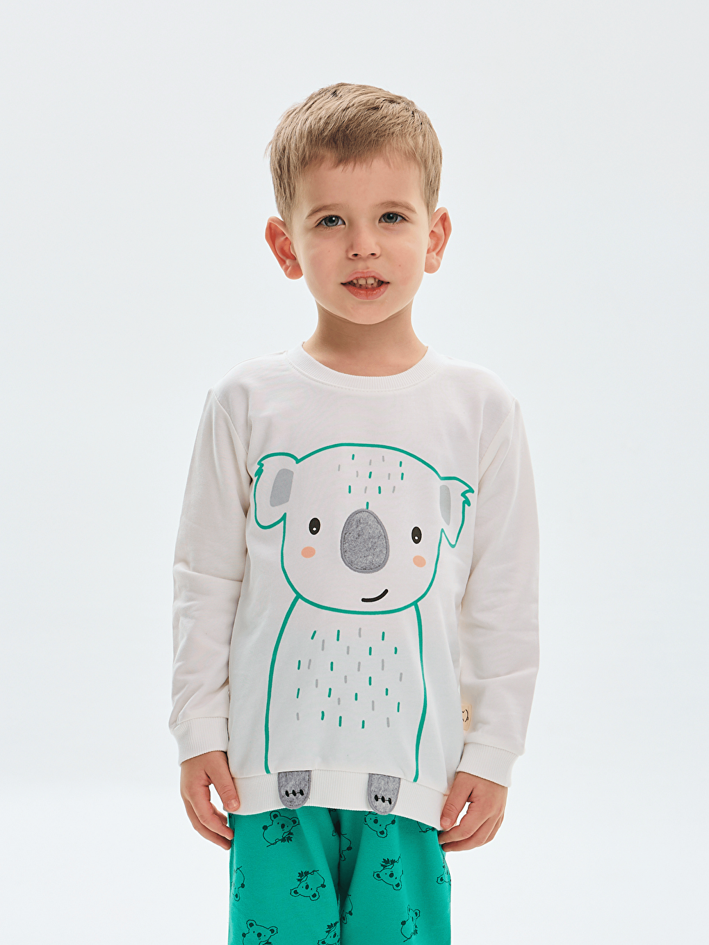 Yeşil Bisiklet Yaka Baskılı Erkek Bebek Sweatshirt ve Eşofman Alt 2'li Takım-4