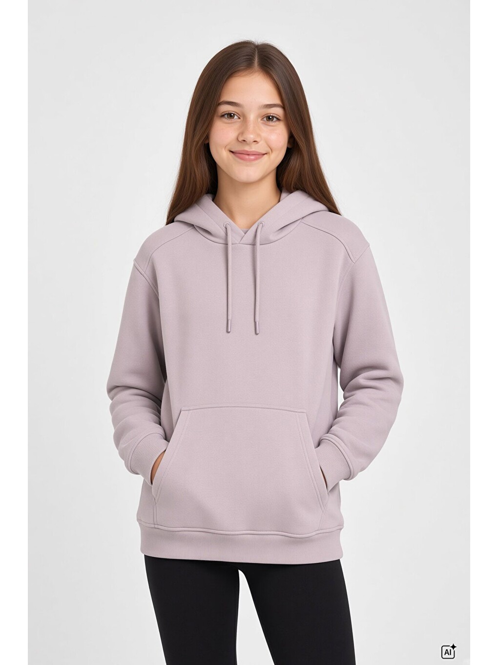 Pembe Gül Kurusu Kız Çocuk Kanguru Cepli Şardonlu Kapüşonlu Sweatshirt 24690