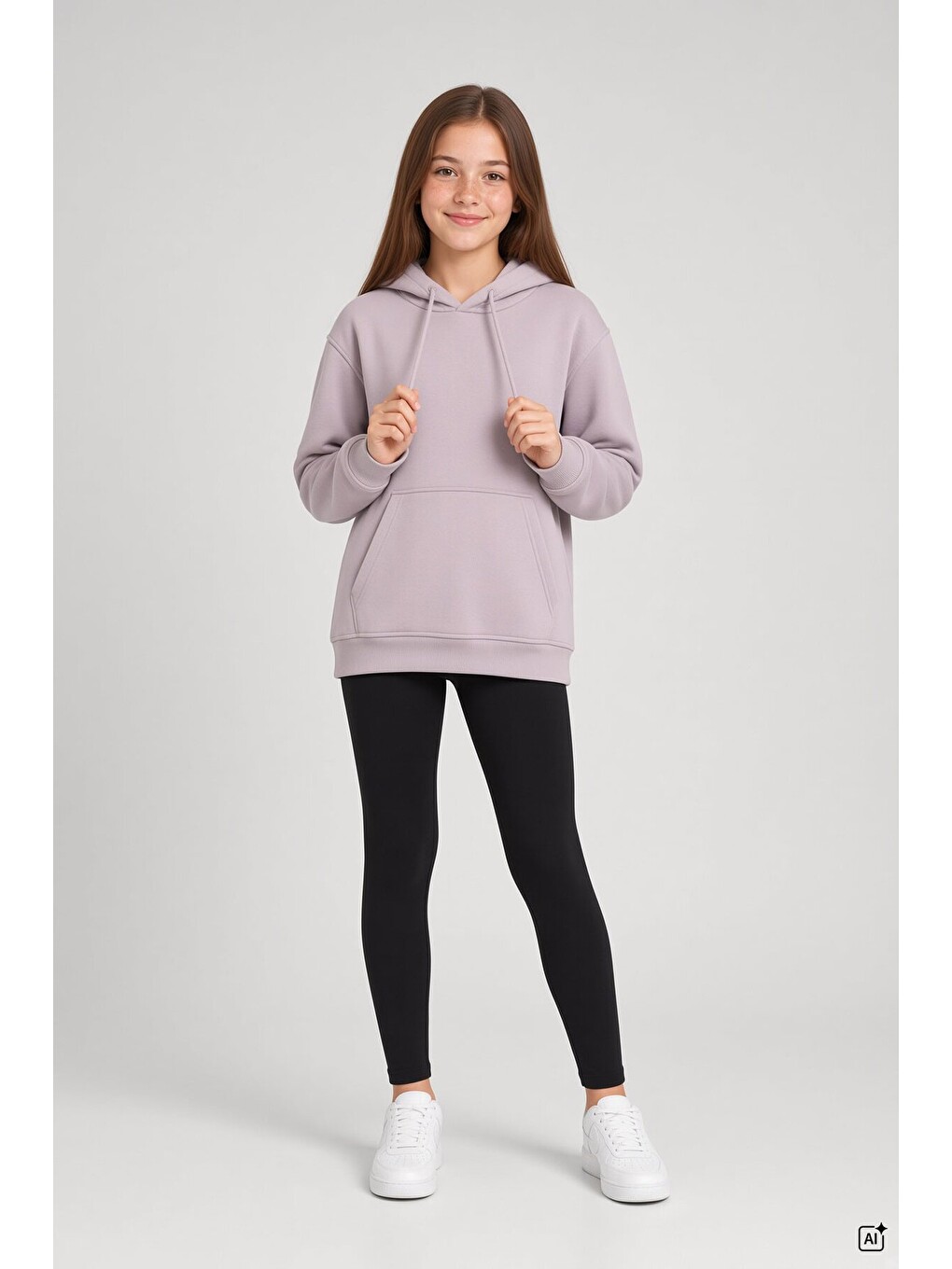 Pembe Gül Kurusu Kız Çocuk Kanguru Cepli Şardonlu Kapüşonlu Sweatshirt 24690-1