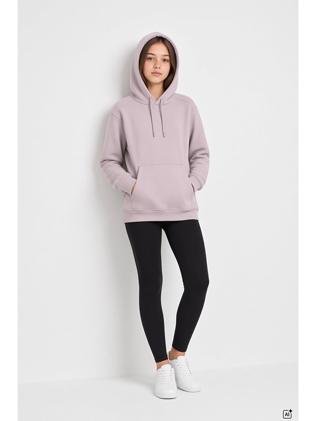 Pembe Gül Kurusu Kız Çocuk Kanguru Cepli Şardonlu Kapüşonlu Sweatshirt 24690-2