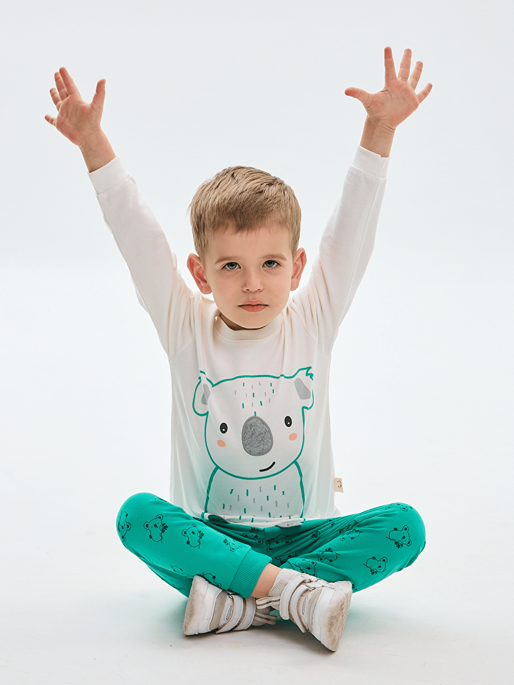 Yeşil Bisiklet Yaka Baskılı Erkek Bebek Sweatshirt ve Eşofman Alt 2'li Takım-5