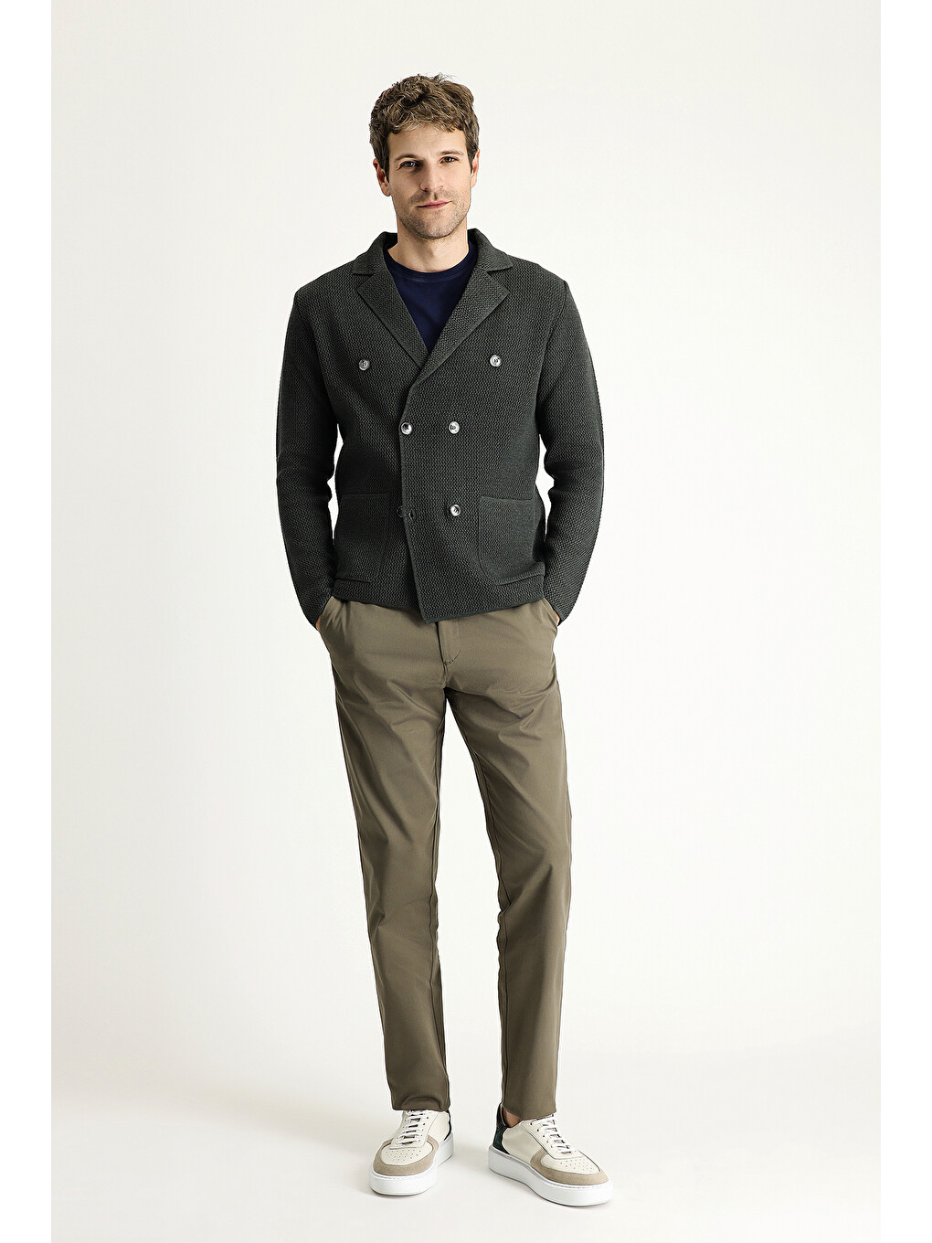 Kahverengi Slim Fit Dar Kesim Elastanlı Saten Kanvas /  Chino Pantolon-1