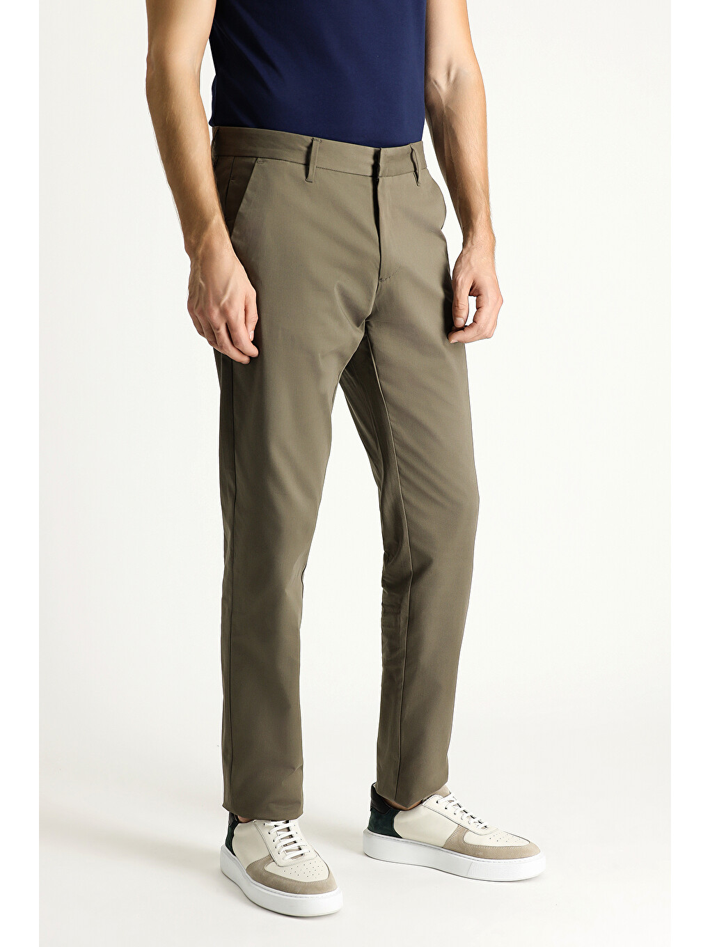 Kahverengi Slim Fit Dar Kesim Elastanlı Saten Kanvas /  Chino Pantolon-2