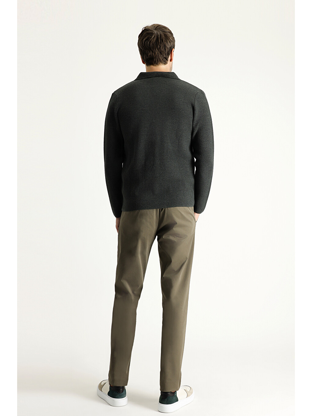 Kahverengi Slim Fit Dar Kesim Elastanlı Saten Kanvas /  Chino Pantolon-3