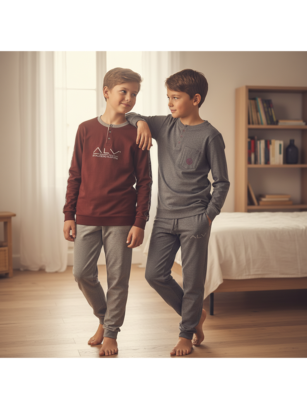 Karışık Genç Erkek Pamuklu 2 Adet 2'Li Pijama Takımı Al007 V2, Al003 V1 Bb2464