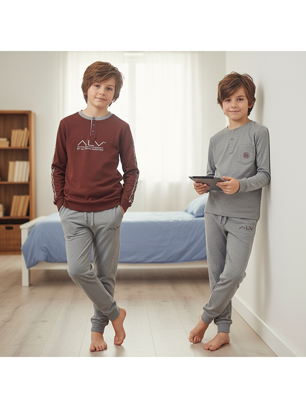 Karışık Genç Erkek Pamuklu 2 Adet 2'Li Pijama Takımı Al007 V2, Al003 V1 Bb2464-1