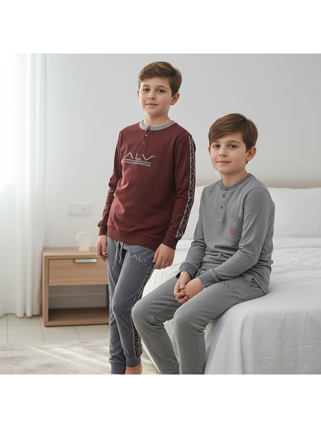 Karışık Genç Erkek Pamuklu 2 Adet 2'Li Pijama Takımı Al007 V2, Al003 V1 Bb2464-2