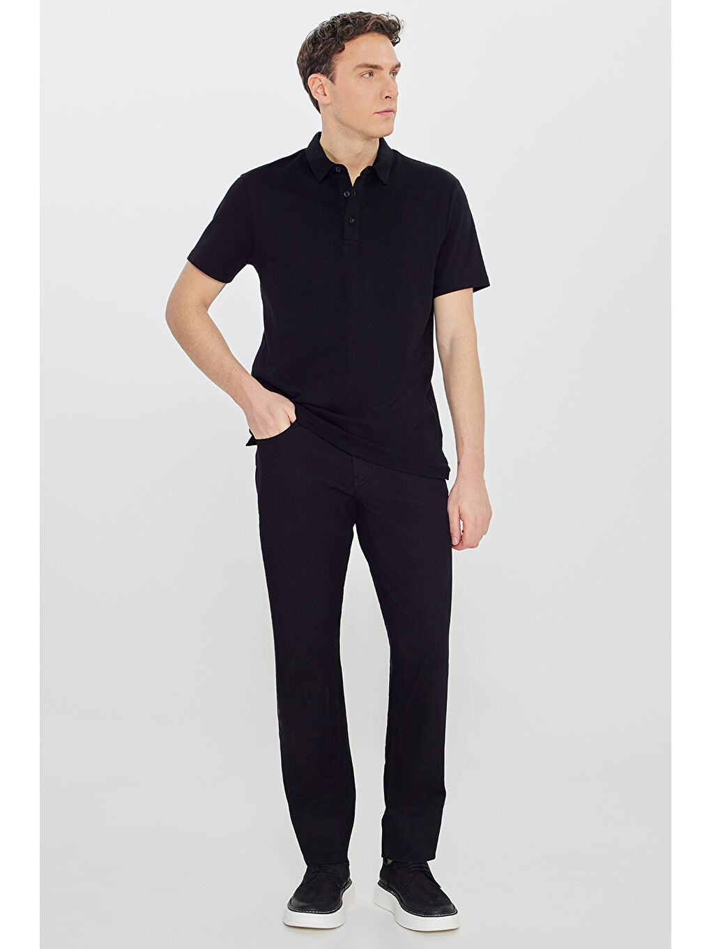 Erkek Siyah %100 Pamuk Slim Fit Dar Kesim Polo Yaka Tişört-1